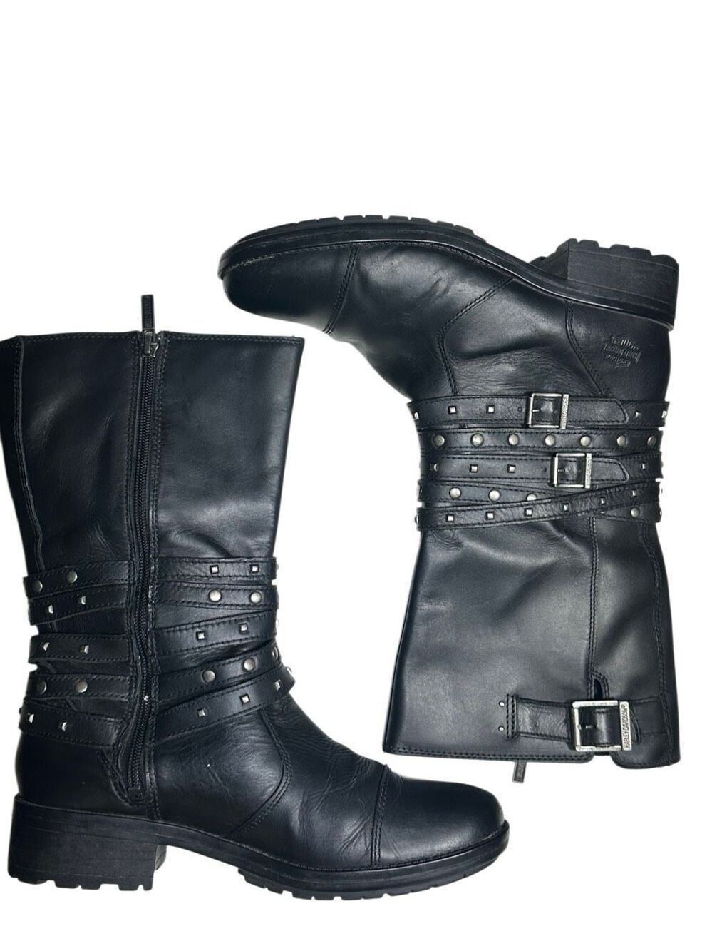 Harley-Davidson Women's Black Kennedy Studded Leather Motorcycle Boots Size 9.5